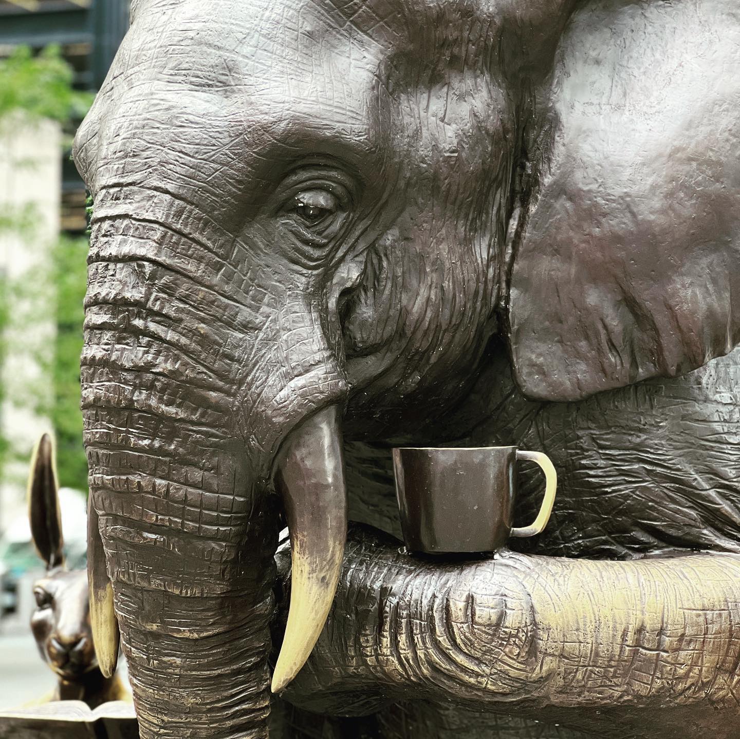 Yesterday in New York: Coffee with an elephant #coffeewithanelephant MoMA New York #momanewyork Momofuku noodle bar for lunch. #momofuku