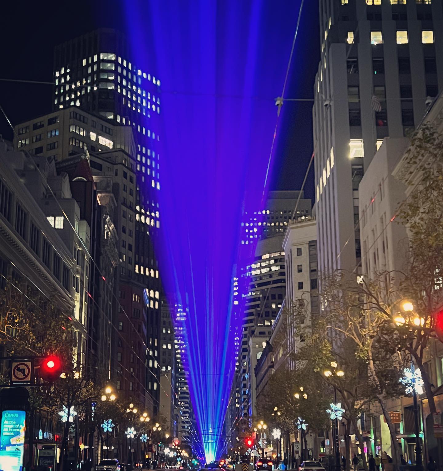 Giant changing colour laser on market street this evening. I couldn’t stand in the middle of the road until it became a rainbow